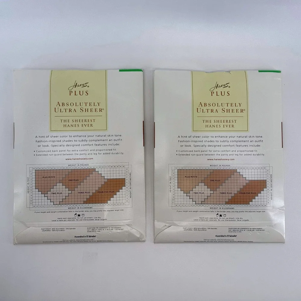 Hanes Plus Absolutely‎ Ultra Sheer Pantyhose Pearl Size Three Plus 00P30 2 pair